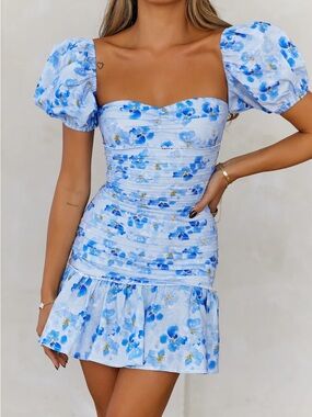 Hello Molly St Cloud Floral Puff-Sleeve Mini Dress